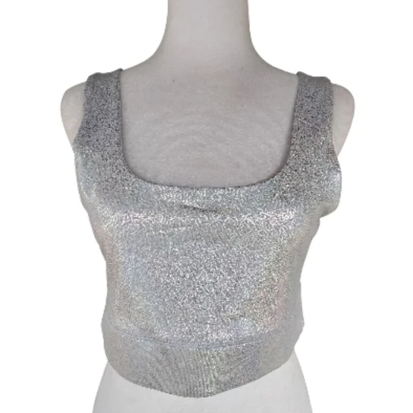 Fabletics Harlyn Medium Impact Sports Bra Silver Glitter Hologram Size Medium - Picture 5 of 7